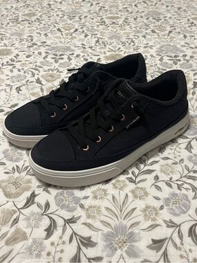 Skechers Black Sneakers with White Sole and Rose Gold Accents-worn once inside !